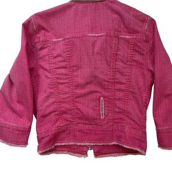 Allen B. Women's Pink Denim Jacket with Pink Rhinestone Collar Size Small - Picture 4 of 9